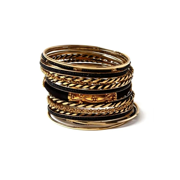 NWT Amrita Singh Joan Bangle Set in Black/Silver, Size 8 - Picture 1 of 1